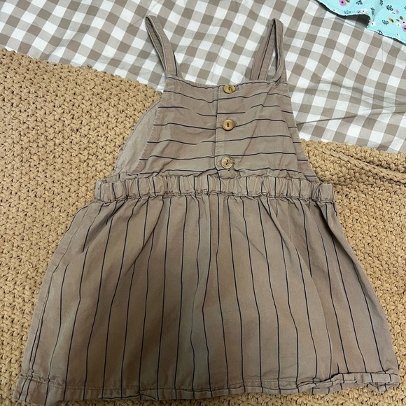Zara Striped Tan Pinafore Dress 18-24 Months - Picture 2 of 2